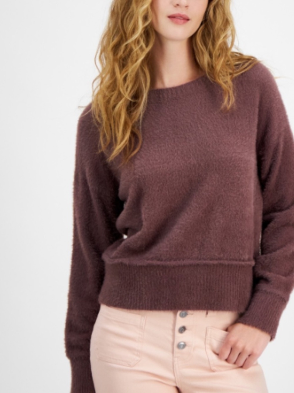 Hippie RoseJuniors Cozy Drop-Shoulder Eyelash Crewneck Sweater Mocha SIZE XL NWT